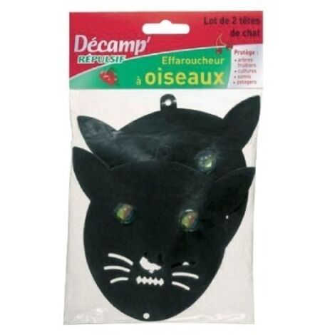 Lot de 2 - DÉCAMP' - Effaroucheur à oiseaux - Têtes de chat en plastique noir et billes de verre - À suspendre - TM01A15 - EAN 3355660000943 - Protection des cultures et arbres fruitiers sans blesser 