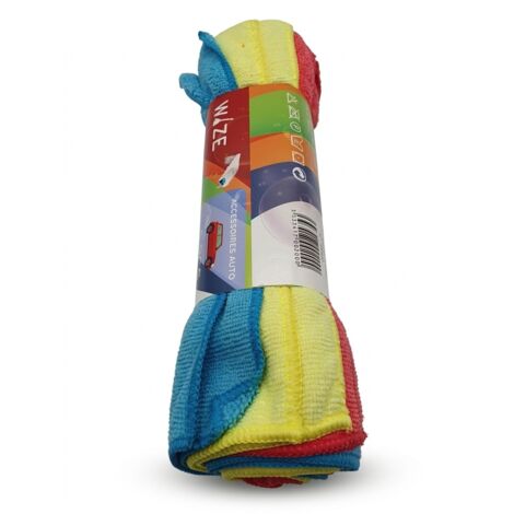 Lot de 6 - WIZE - Chiffons microfibres accessoires auto - 3 couleurs - Réf 700200 - EAN 3533417002000 - Idéal pour différencier les usages de nettoyage - Voir photos pour détails (1/4)