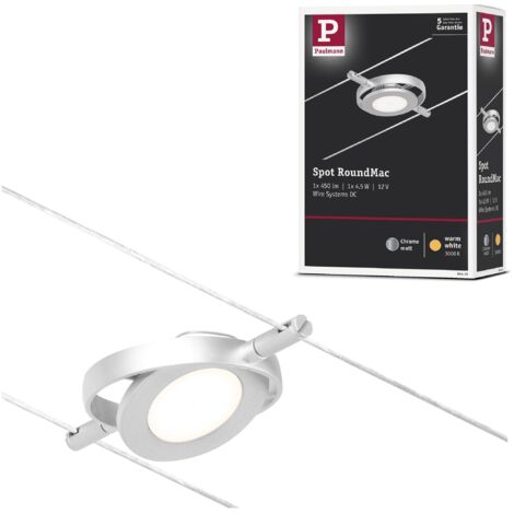 Paulmann CorDuo 94415 Spot LED rond Mac DC avec 1 x 4,5 W extensible Chrome mat, câble métallique chromé 3000 K
