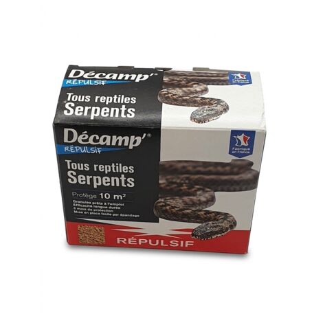 DÉCAMP' - Répulsif tous reptiles et serpents - Granulés 400 g - Géraniol et huile d'eucalyptus - Protège 10 m² - EAN 3355660001131 - Efficacité 6 mois - Fabriqué en France - Voir photos pour détails