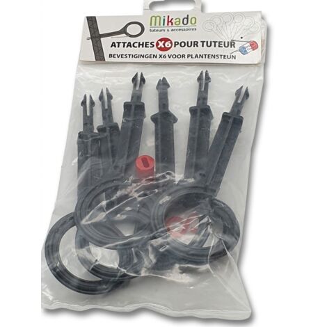 Lot de 6 - MIKADO - Attaches pour tuteur - Gamme tuteurs & accessoires - Polypropylène PP - Noir et rouge - EAN 3557406018025 - Fabriqué en France - Système de clipsage rapide - Voir photos pour détai (1/3)