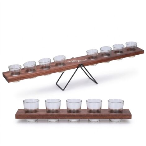 Bascule avec verres à shooter - 8 verres - Bois métal et verre - Design Drink Drank Drunk avec système de bascule - Voir photos pour détails (1/4)