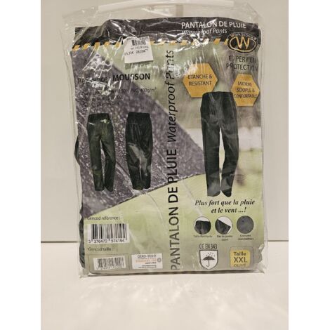 WORKSTONE - Pantalon de pluie MOUSSON - XXL - Olive - Étanche et résistant - Neuf - Voir photos (1/2)
