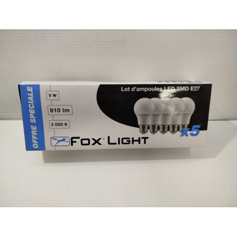 Lot de 5 - FOX LIGHT - Ampoules LED SMD E27 - 9W 810lm 3000K - Économie d'énergie A+ - Voir photos (1/4)
