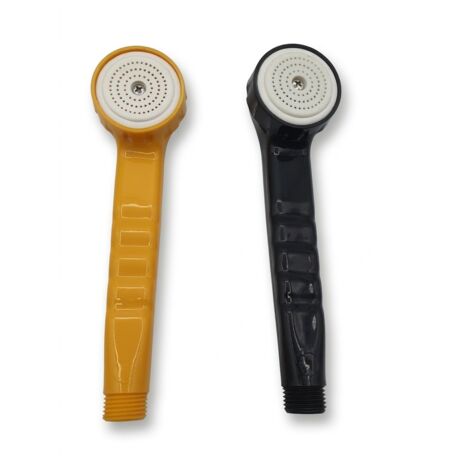 Lot de 2 - POMMEAUX DE DOUCHE - Couleurs Jaune et Noir - Plastique - Filetage Standard - Neufs avec Étiquette - Voir photos pour détails (1/3)