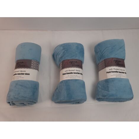 Lot de 3 - Plaid flanelle toucher doux - 127x152cm - 100% polyester - Voir photos pour détails - Bleu - NEUF