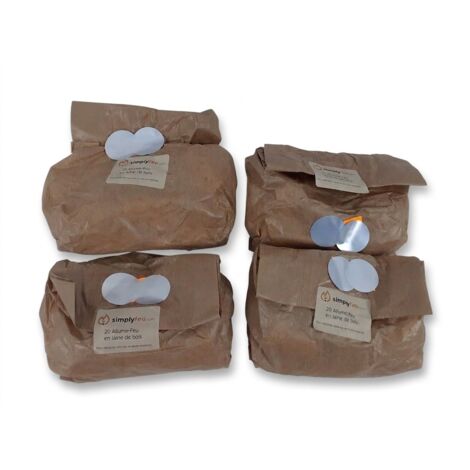Lot de 4 - SIMPLYFEU - Allume-feu - 80 unités laine de bois - 4 sacs de 20 pièces - Poids total 1020 g - Matériau naturel - Voir photos pour détails (1/2)