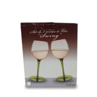 Lot de 2 - REVIMPORT - Verres à vin Swing - Pied vert - Hauteur 24cm - Design original incliné - Voir photos