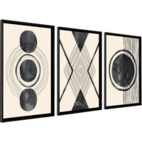 DekoArte - Tableau décoration murale salon GEO MINIMALIST 50x70 cm x3 pièces - Tableaux avec cadre noir inclus
