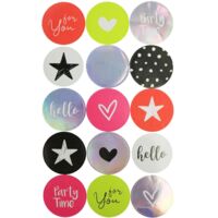 Sticker rond fluo et holographique 3,5cm 15 pièces