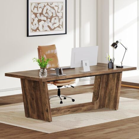 Tribesigns Schreibtisch Computertisch, 180 x 79 x 75 cm Groß Schreibtisch, PC Tisch Bürotisch Arbeitstisch Esstisch Büro-Möbel Computertisch Konferenztisch für Home Office, Rustikales Braun (1/5)