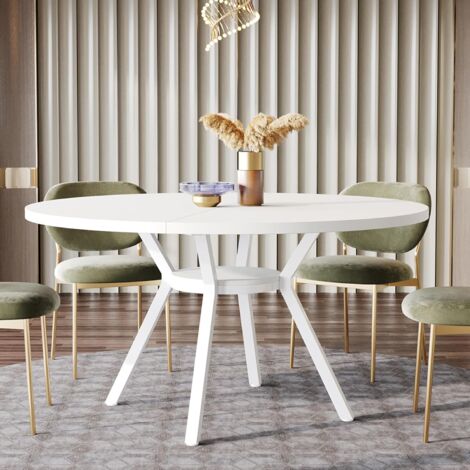 Runder Esstisch für 4 Personen, Runder Esszimmertisch mit Metallfuß, 120cm Runder Küchentisch mit Ablagefach für Zuhause,Esszimmer, Wohnzimmer,weiß (nur Tisch)