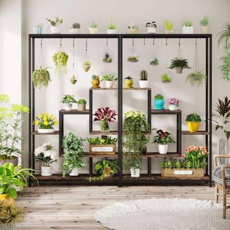 Tribesigns Pflanzenstnder Blumenstnder indoor 5 Etagen Pflanzenregal mit  10 S-Haken, 180 cm Blumenregal Metall fr Balkon Deko Garten Blumentreppe  Wohzimmer (Braun)