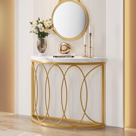 Tribesigns Gold Konsolentisch, Beistelltisch mit Metallrahmen und Halbmonddesign, Moderner Sofatisch Infacher Sofa Tisch für Wohnzimmer Foyer Flur