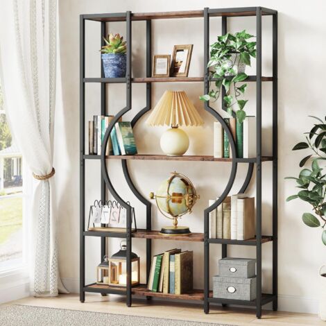 Tribesigns 5-stöckiges Bücherregal und Bücherregal, hohes Vintage-Bücherregal mit 12 offenen Ausstellungsböden, Bücherregal aus Holz mit Metallrahmen für Heimbüro, Wohnzimmer, Schlafzimmer (Braun) (1/5)
