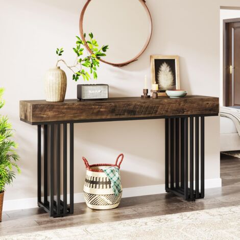 Tribesigns Konsolentisch schmaler Sofatisch, Flurtisch industrieller Eingangstisch mit elegantem Metallrahmen, Console Table Konsole Holz für Wohnzimmer, Eingang, Flur, Foyer (140 cm, Braun)