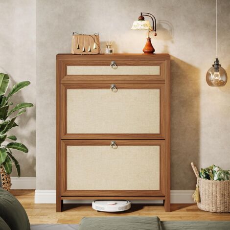 Produktbild von YOURLITE Schuhschrank Mit 2 Klappen Und 2 Schublade, Schuhkipper Schmal Schuhablage, Fuer Eingangsbereich, Flur, 80x24x106cm, Weiss 4784458608