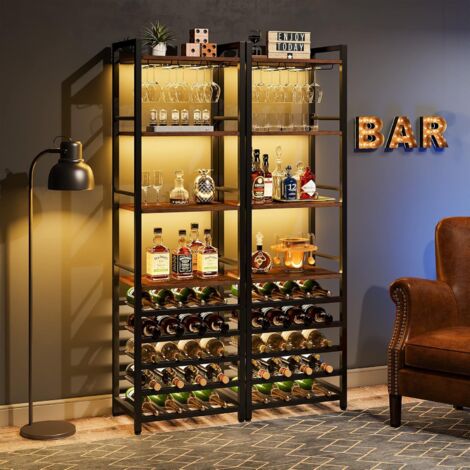 Tribesigns 20 Flaschen Wein Bäckerregal,Weinregal Freistehender Boden, 9 Etagen, industrielles freistehendes Weinregal Weinbar mit Glashalter Flaschenregal für Bar, Küche, Esszimmer (2 Stück)