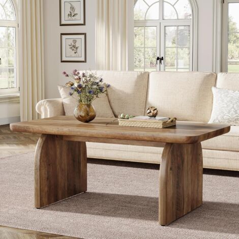 Tribesigns Rechteckiger Couchtisch, 120 cm Großer Bauernhaus Couchtisch aus Holz, Cocktailtisch mit stabilem Sockel und abgerundeten Ecken,Mitteltisch,Teetisch,einfache Montage,Rustikales Braun