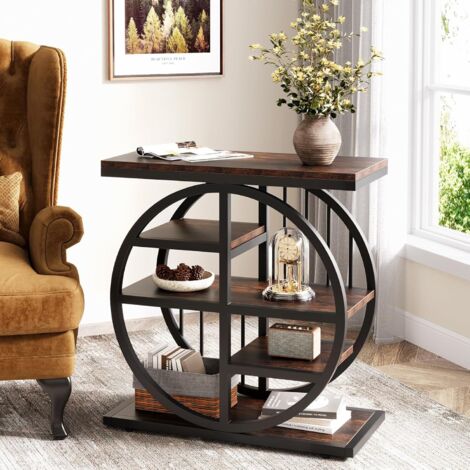 Tribesigns 5-Tier Beistelltisch Schmaler Holz, 60 x 30 cm Couchtisch Sofatisch mit Metallrahmen, Industrielle Beistelltisch für Wohnzimmer, hoher schmaler Nachttisch für Schlafzimmer (1/5)
