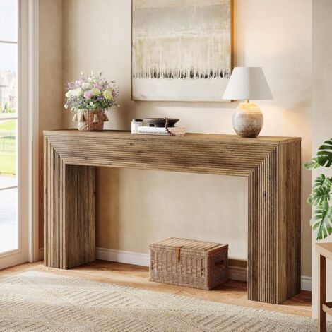 Tribesigns Konsolentisch 160cm - Schmaler Flurtisch mit Wellendekor, Rustikaler Langer Sofatisch hinter der Couch für Eingang & Wohnzimmer, Flur, Foyer (Braun)