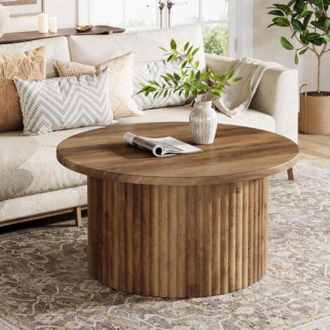 Tribesigns 80 cm runder Couchtisch, Bauernhaus-Kreis-Mitteltisch mit stabilem Metallsockel, moderner Akzent-Sofa-Beistelltisch für Wohnzimmer, Holzmaserung, Furnierplatte