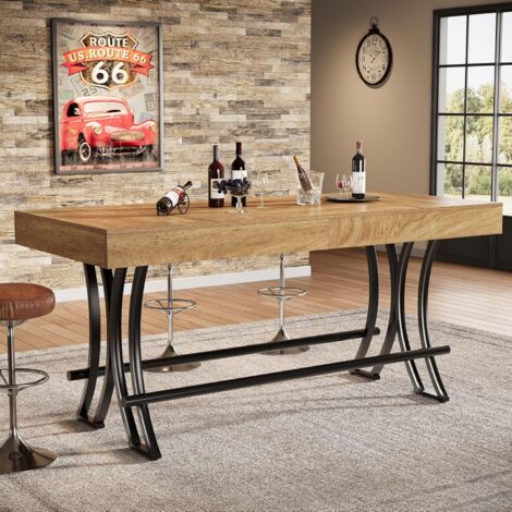 Tribesigns 160 cm hoher Bartisch mit Metall-Fußstütze, rechteckiger Thekenhöhe, Küchen-Esstisch, industrielle Bar-Einheit für Unterhaltung, freistehend, rustikales Braun