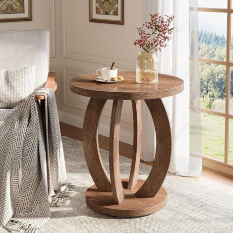 Tribesigns 50 cm Beistelltisch, runder Beistelltisch mit Stauraum, Nachttisch im Landhausstil mit runder Tischplatte, für Wohnzimmer, Schlafzimmer, kleine Räume, Akzentmöbel aus H