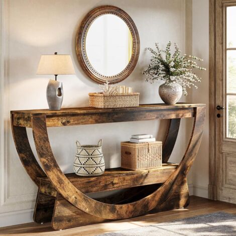 Tribesigns 160 cm Konsolentisch, 2-stöckiger Flurtisch mit Ablageflächen, schmaler Langer Sofatisch hinter dem Sofa, Beistelltisch aus Holz für Flur, Wohnzimmer, Eingang, Foyer, Dunkelbraun