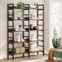 Tribesigns Bücherregal, Regal mit 5 Ablagen, Industriell, Standregal mit Stahlrahmen, 120 x 30 x 180 cm, Freistehendes Regal für Arbeitszimmer, Büro, Wohnzimmer, Schlafzimmer, Vintagebraun schwarz