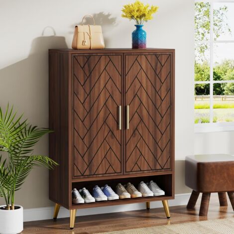 Tribesigns Mueble Zapatero con 2 Puertas, Armario Zapatero de 6 Niveles, Armario Zapatero de Entrada, 75x 35x 110cm, Divisores Ajustables, para Armario Estrecho, Entrada, Salón, Marrón (marrón)