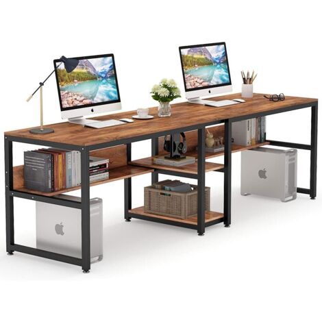 Tribesigns Escritorio para Dos Personas con estantería, Escritorio de Ordenador extralargo de 200 cm con Estante, Mesa de Estudio, Mesa de Juego, Escritorio Grande para Oficina en casa