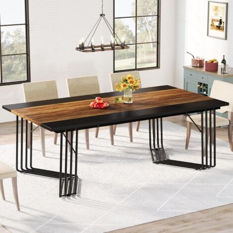 Tribesigns Mesa de comedor rectangular para 8-10 personas, mesa de cocina industrial grande de 200 cm, mesa de comedor para sala de estar, cocina, estructura de metal, marrón rústico