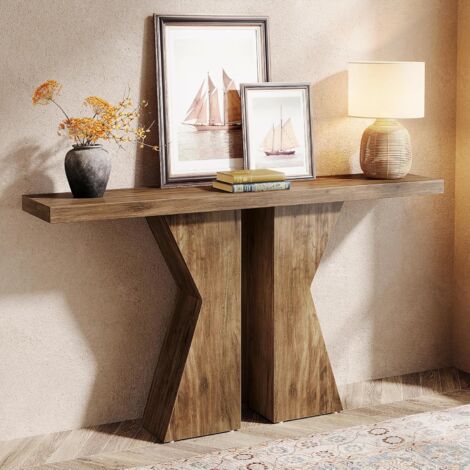 Tribesigns Mesa de entrada de granja, mesa consola de 140 cm detrás del sofá, mesa de sofá de madera, mesa de pasillo estrecha, mesa de entrada de vestíbulo con marco en forma de K para
