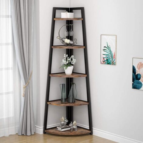 Tribesigns Estantería Esquinera de 176 cm de Alto, Estantería Esquinera Rústica de 5 Niveles, Estantería Esquinera Industrial, Estantería de Escalera, Soporte para Plantas para Sala de Estar, Cocina (1/5)