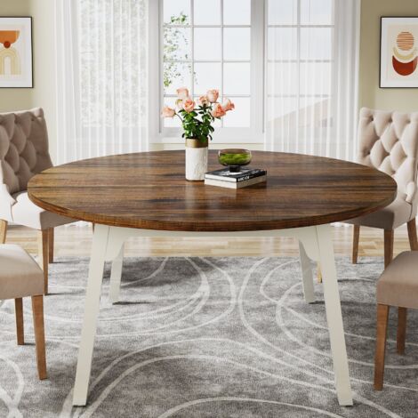 Tribesigns Mesa de Comedor Redonda para 4-6 Personas, 120CM Mesa de Cocina Círculo con Superficie de Textura de Madera,Mesa de Comedor con Patas de Madera Maciza para Cocina, Salón, Marrón y Blanco