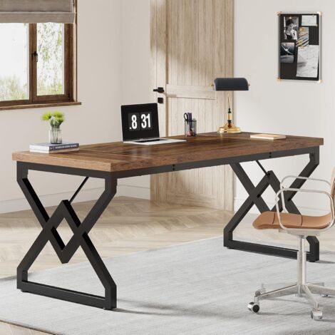 Tribesigns Escritorio Ejecutivo de 160cm, Escritorio Grande para computadora de Oficina con Mesa de Madera Extra Gruesa y Marco de Metal, Mesa de Trabajo, Mesa de Estudio para Oficina, marrón Vintage