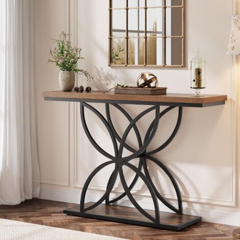 Tribesigns Mesa consola industrial para entrada, mesa de sofá de 120 cm con base metálica de mariposa única, mesa de acento de vestíbulo para entrada, pasillo, rústico marrón y negro