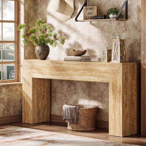 Tribesigns Mesa de entrada de 160 cm, consola larga y estrecha con acabado de travertino de arte y patas robustas, mesa de acento rectangular de madera detrás del sofá para salón, pasillo, entrada