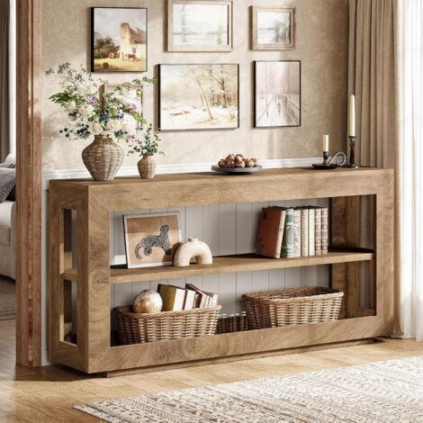Tribesigns Mesa consola de 160 cm, mesa rústica de madera para entrada, con 3 estantes para pasillo y salón, color marrón