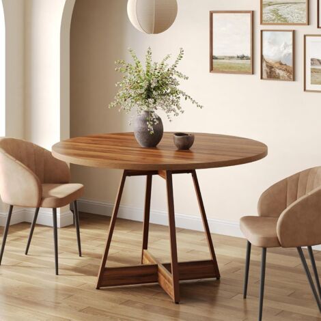 Tribesigns Mesa Redonda 100 cm para 2-4 Personas, Mesa de Cocina Redonda Estilo Rústico para Comedor, Mesa de Comedor de Madera con Base de Pedestal Resistente, Marrón