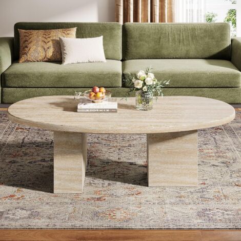 Tribesigns Mesa de condado ovalada de madera para salón, mesa auxiliar, ovalada, 115 x 65 x 40 cm, mesa de café, también utilizable como mesa auxiliar, duradera y estable, estilo moderno (roble claro)