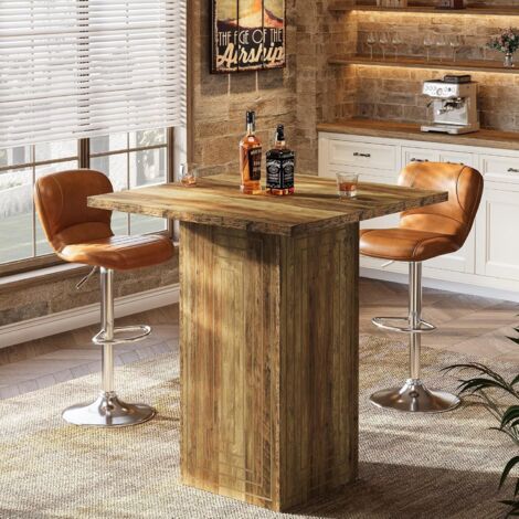 Tribesigns Mesa de Barra, 79 cm, Madera, Barra con Textura Geométrica, Mesa Alta Estilo Granja con Base Estable para Comedor, Cocina y Salón, Marrón Rústico