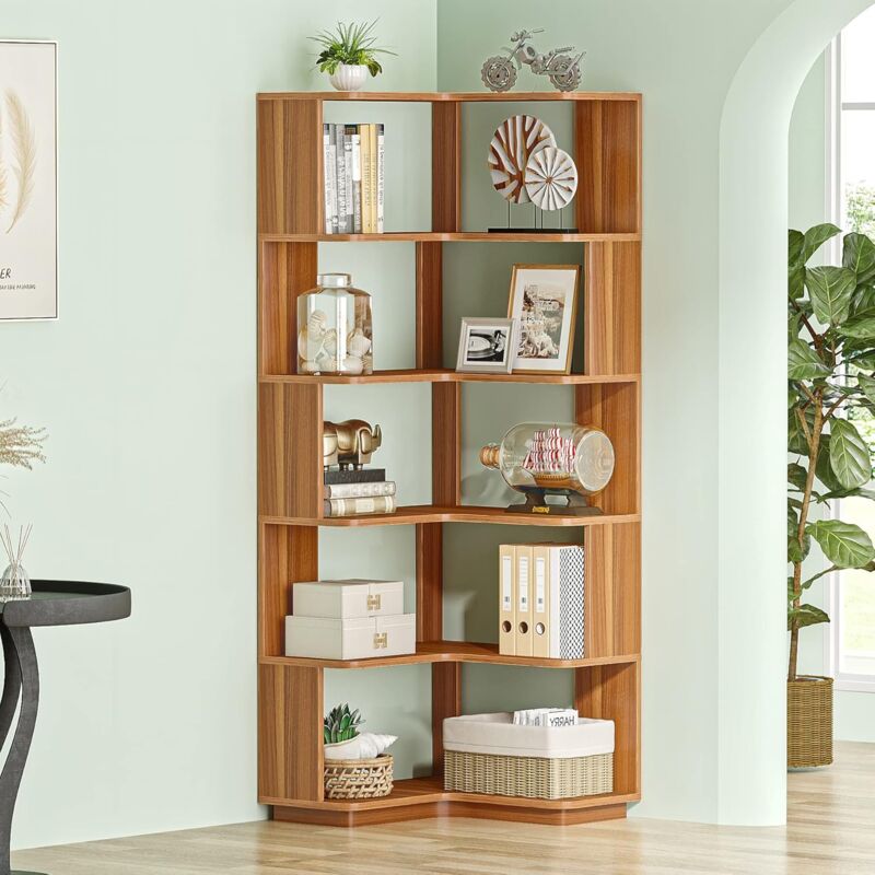 Libreria angolare da 180 cm, libreria indipendente a 6 ripiani, grande