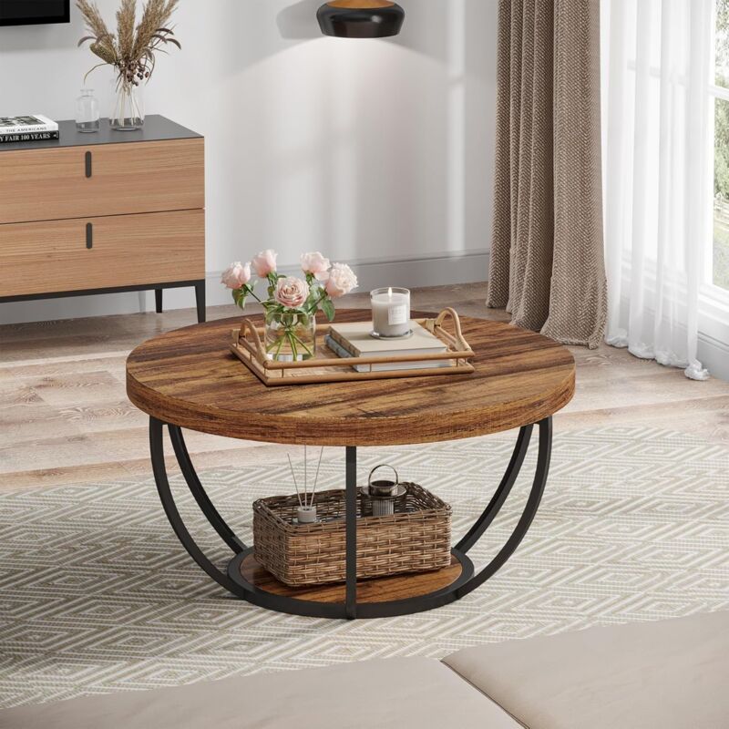 HOJINLINERO Tavolino Rotondo Da Caffè 72x42 Cm Nero - Design Moderno Con Gambe In Metallo, Piano In MDF, Facile Montaggio