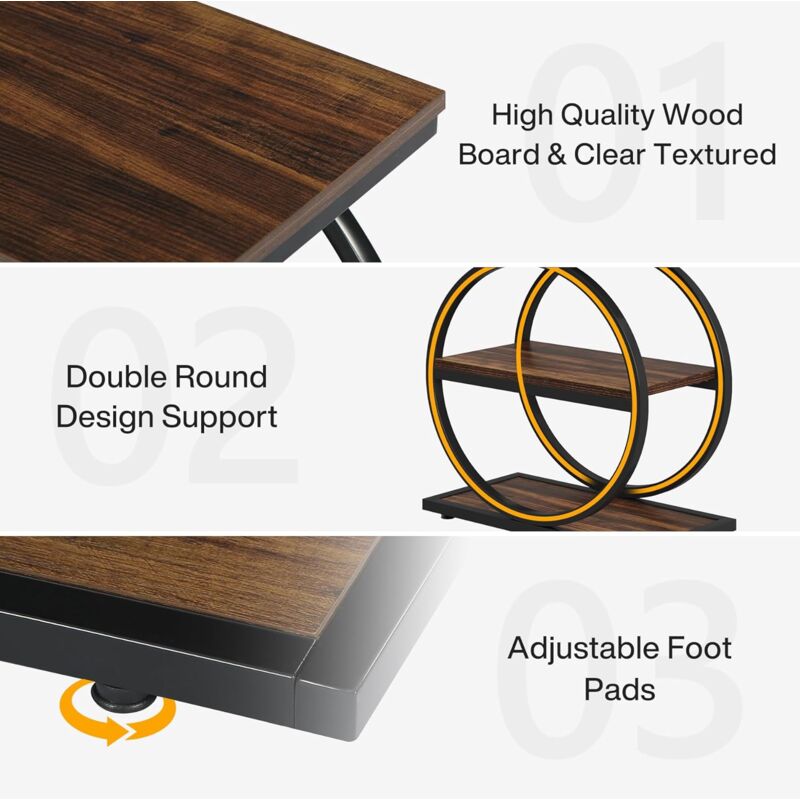 Tavolino Rotondo A 2 Livelli Tribesigns – 50x62 Cm, Struttura Arco Metallo Nero, Piano Rustico, Per Divano E Camera Da Letto