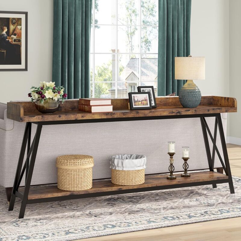 Tribesigns Tavolo consolle lungo 160 cm, tavolo rettangolare in MDF con venature del legno dietro il divano, tavolo da ingresso per ingresso, corridoio, soggiorno (marrone rustico