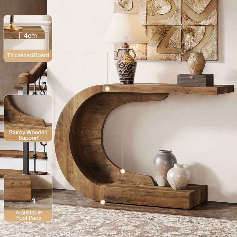 Tavolo Consolle Sottile 90cm URBNLIVING - Legno E Metallo, 2 Ripiani, Per Ingresso O Soggiorno Piccoli