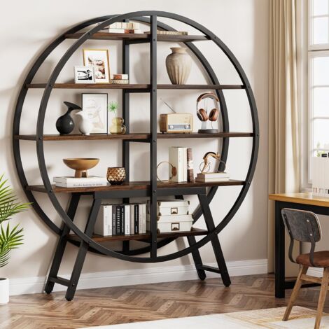 Tribesigns Libreria Etagere industriale a 6 ripiani, altezza 175,3 cm, set di 2 scaffali aperti indipendenti, organizer in legno per casa, ufficio, soggiorno, marrone rustico
