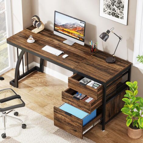 Scrivania A Cassetti E Armadio Stile Fattoria 119 Cm Con Ricarica USB – Scrivania Per Computer Ampia E Organizzata, Perfetta Per Ufficio E Studio - 3